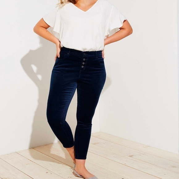 LOFT Modern Skinny Velvet Jeans - Navy Blue - Picture 1 of 5